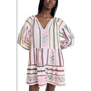 Velvet by Graham & Spencer Jade Striped Tiered Mini Dress Puff Sleeve Size L